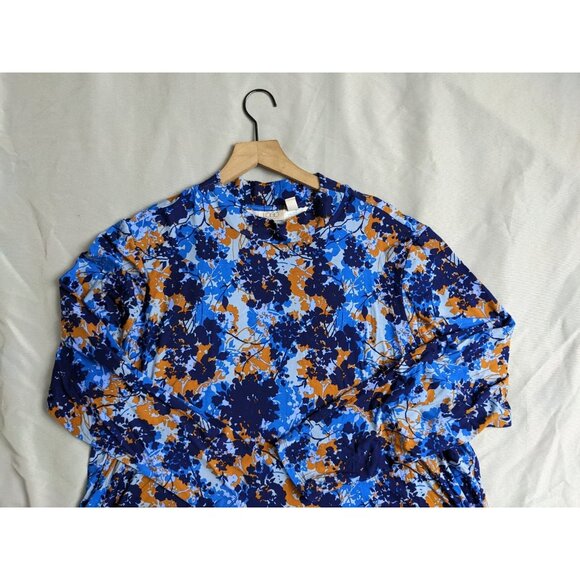 Logo Top Blue Sapphire Mock Neck Stretch Knit Tunic Long Sleeve Womens Size 2X - Picture 2 of 8